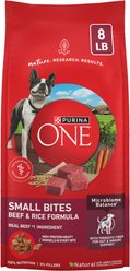 Purina ONE Natural Small Bites Beef & Rice Formula High-Protein Dog Food, 8-lb bag