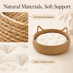 NonoPets Handwoven Rattan Natural Wicker Basket Cat Bed with Soft Cushion, Medium slide 2 of 9