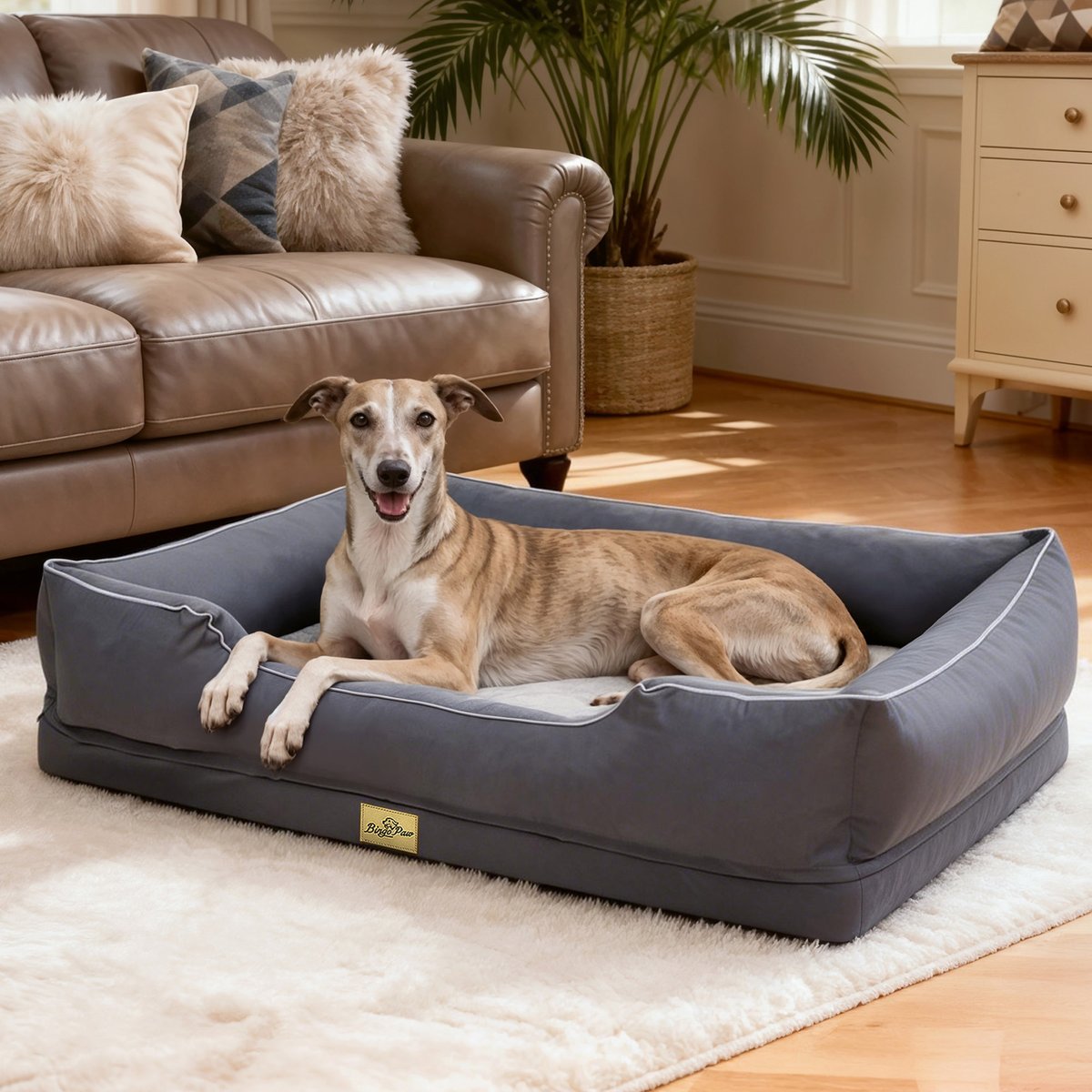 BingoPaw Orthopedic Bolster Dog Bed, Grey, XX-Large