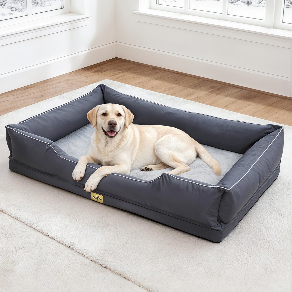 BingoPaw Orthopedic Bolster Dog Bed, Grey, XXX-Large