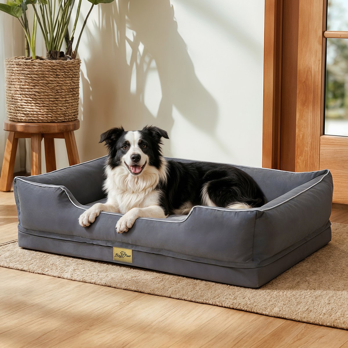 BingoPaw Orthopedic Bolster Dog Bed, Grey, X-Large