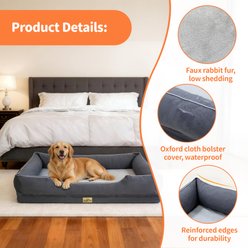BingoPaw Orthopedic Bolster Dog Bed, Grey, XXX-Large slide 2 of 9