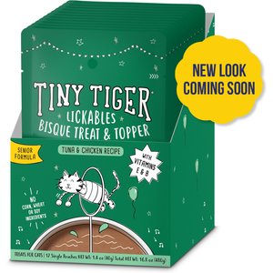 Tiny Tiger Lickables Bisque Senior Formula, Tuna & Chicken Recipe Cat Treat & Topper (NEW LOOK COMING SOON), 1.4-oz pouch, case of 12