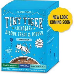 Tiny Tiger Lickables Bisque Variety Pack Cat Treat & Topper (NEW LOOK COMING SOON), 1.4-oz pouch, case of 12
