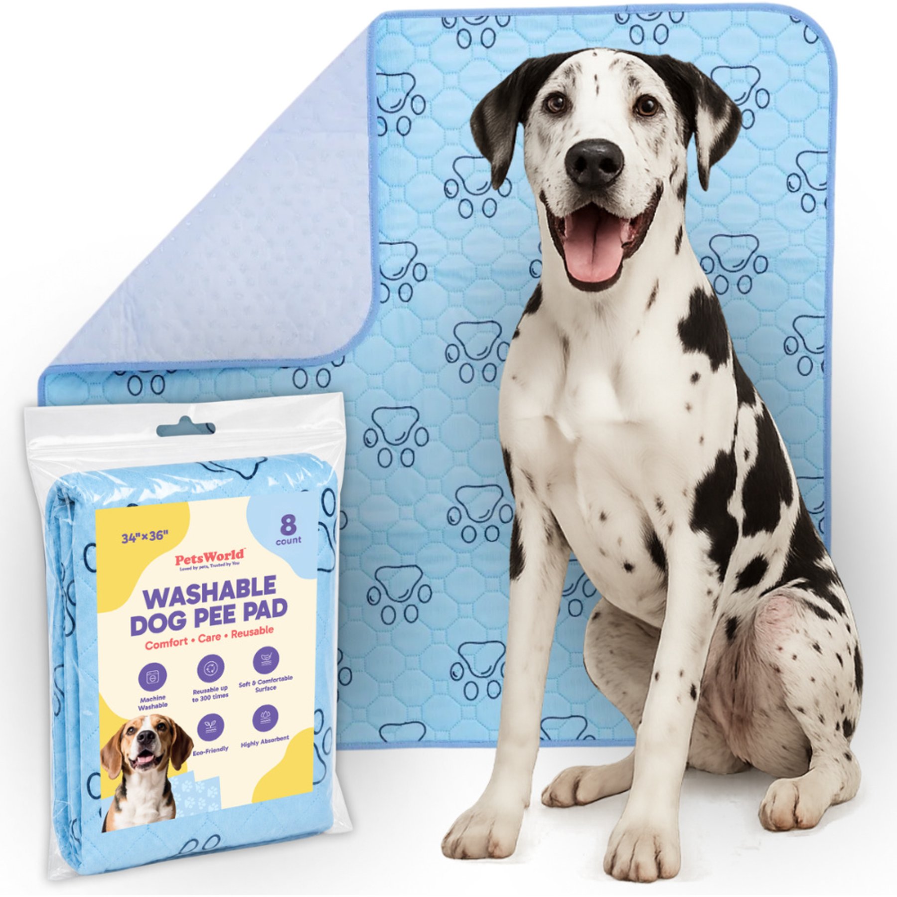 PetsWorld Washable Dog Potty Pads, 34 x 36-in, 8 count