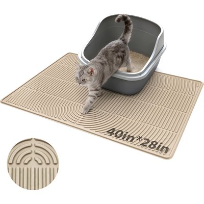 Mora Pets Mora Pets Hassle-Free Silicone Waterproof & Non-Slip Cat Litter Mat, Khaki, 40 x 28-in
