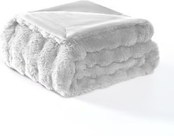 MODERN THREADS Water-Resistant Faux Rabbit Fur Ultra-Soft Plush Couch Blanket for Dogs & Cats, Light Grey, X-Large