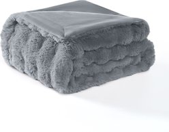 MODERN THREADS Water-Resistant Faux Rabbit Fur Ultra-Soft Plush Couch Blanket for Dogs & Cats, Dark Grey, Large