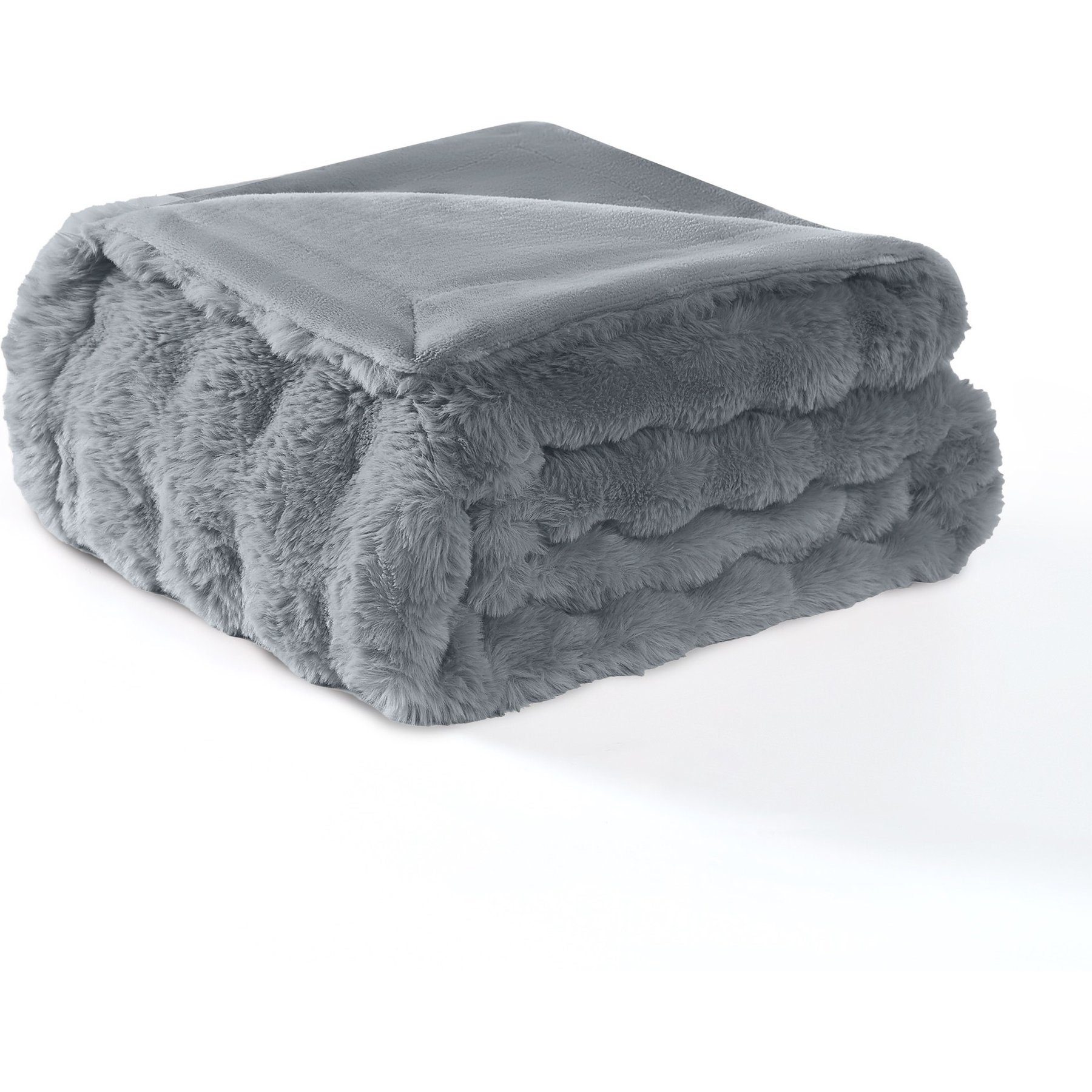 MODERN THREADS Water-Resistant Faux Rabbit Fur Ultra-Soft Plush Couch Blanket for Dogs & Cats, Dark Grey, Large