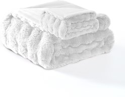MODERN THREADS Water-Resistant Faux Rabbit Fur Ultra-Soft Plush Couch Blanket for Dogs & Cats, White, Medium