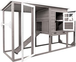 Petscosset Outdoor 2-Story Chicken Coop with Run Cage, Grey, 74.8 x 26.14 x 39.37-in