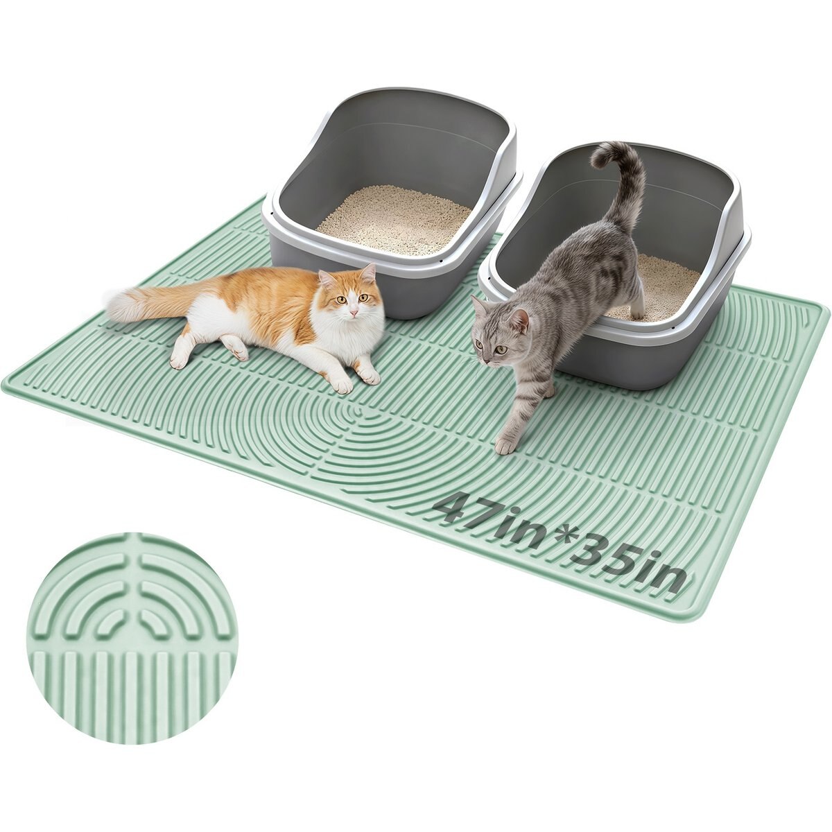 Mora Pets Hassle-Free Silicone Waterproof & Non-Slip Cat Litter Mat, Green, 47 x 35-in