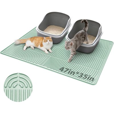 Mora Pets Mora Pets Hassle-Free Silicone Waterproof & Non-Slip Cat Litter Mat, Green, 47 x 35-in