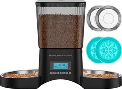 HONEYGUARDIAN Modern Programmable Automatic Stainless Steel Cat Feeder with 2 Stainless Steel Bowls & 2 Slow Feeder Anti-Choking Bowls, Black, Medium: 3.5-L