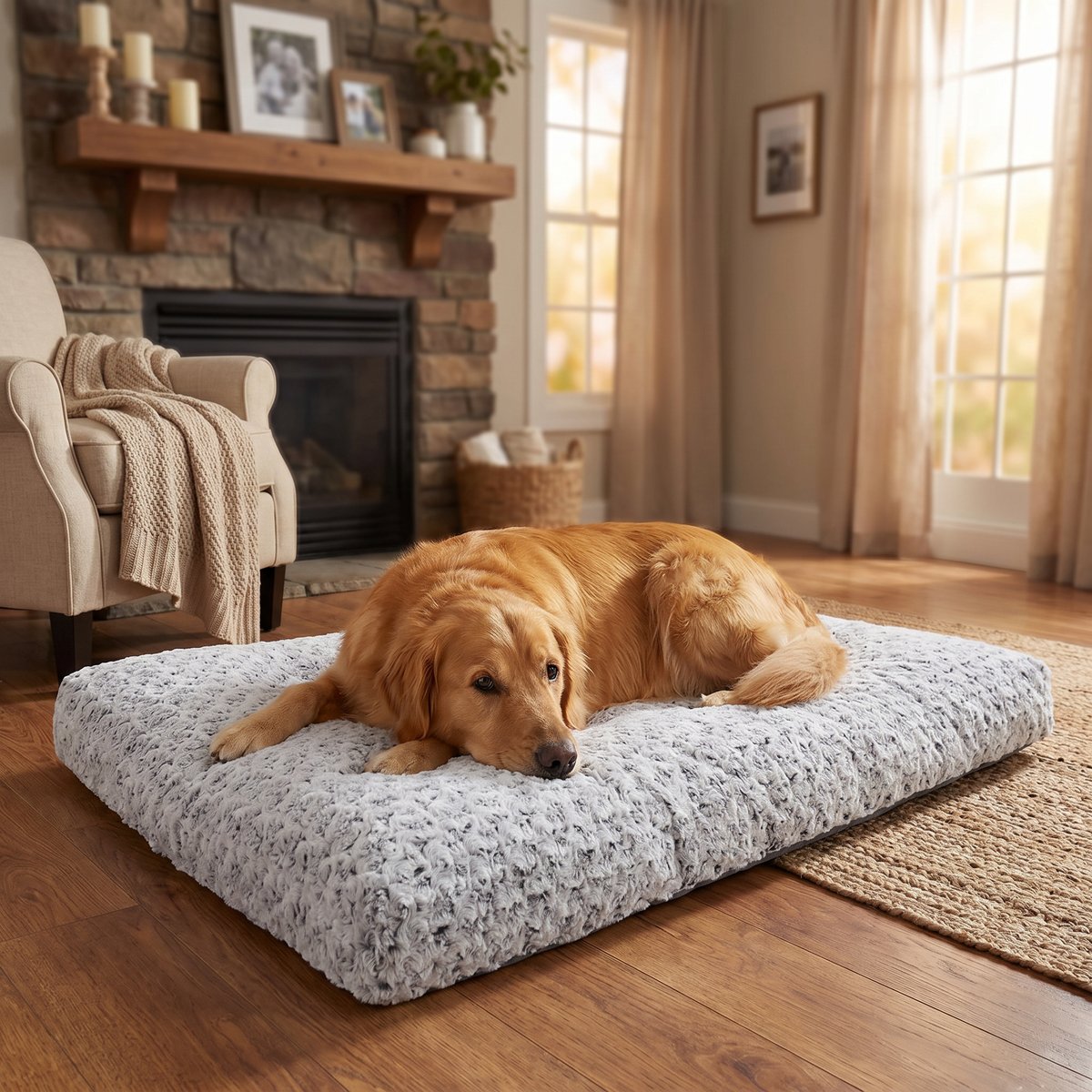 Kylinsure Washable Deluxe Plush Anti-Slip Dog Beds Comfy Kennel Pad, Grey, X-Large