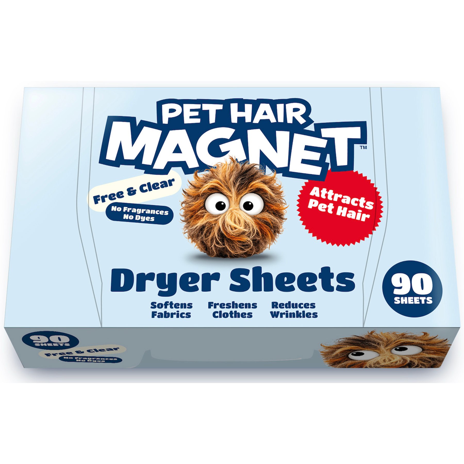 Trusty Paws Free & Clear Dog & Cat Hair Magnet Dryer Sheet, 90 count