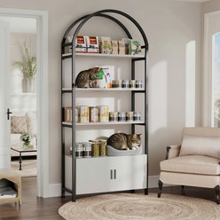 Saudism Arched 5-Tier Open Shelves 71-in Cat Tree with Hidden Storage Cabinet, Black/White
