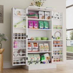 Saudism Freestanding Double Doors & Gold Handles Dog Food Storage Cabinet, 47-in, White