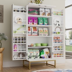 Saudism Freestanding Double Doors & Metal Base Dog Food Storage Cabinet, 51-in, White