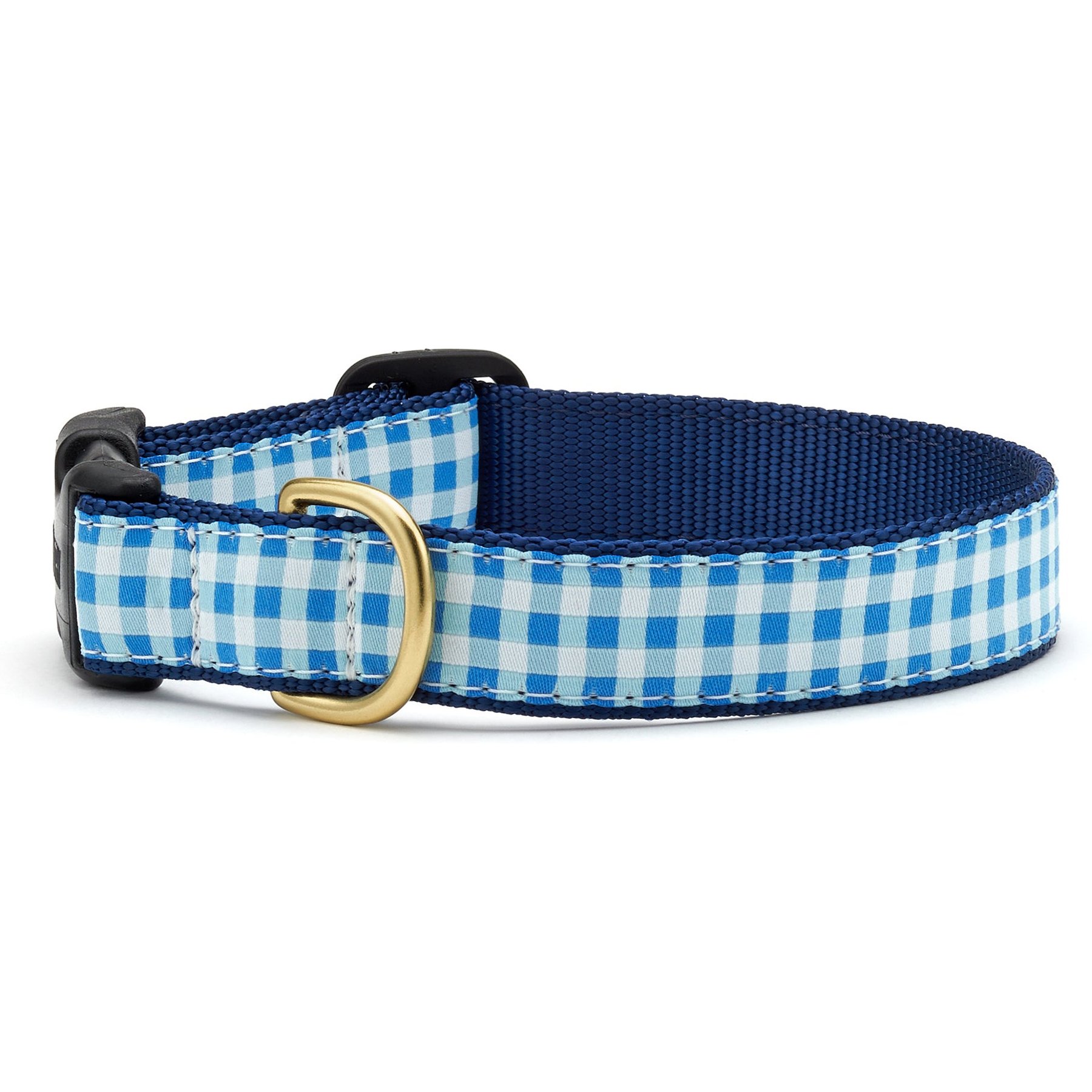 Up Country Gingham Adjustable Dog Collar, Blue, Medium: 18-in neck, 1-in wide
