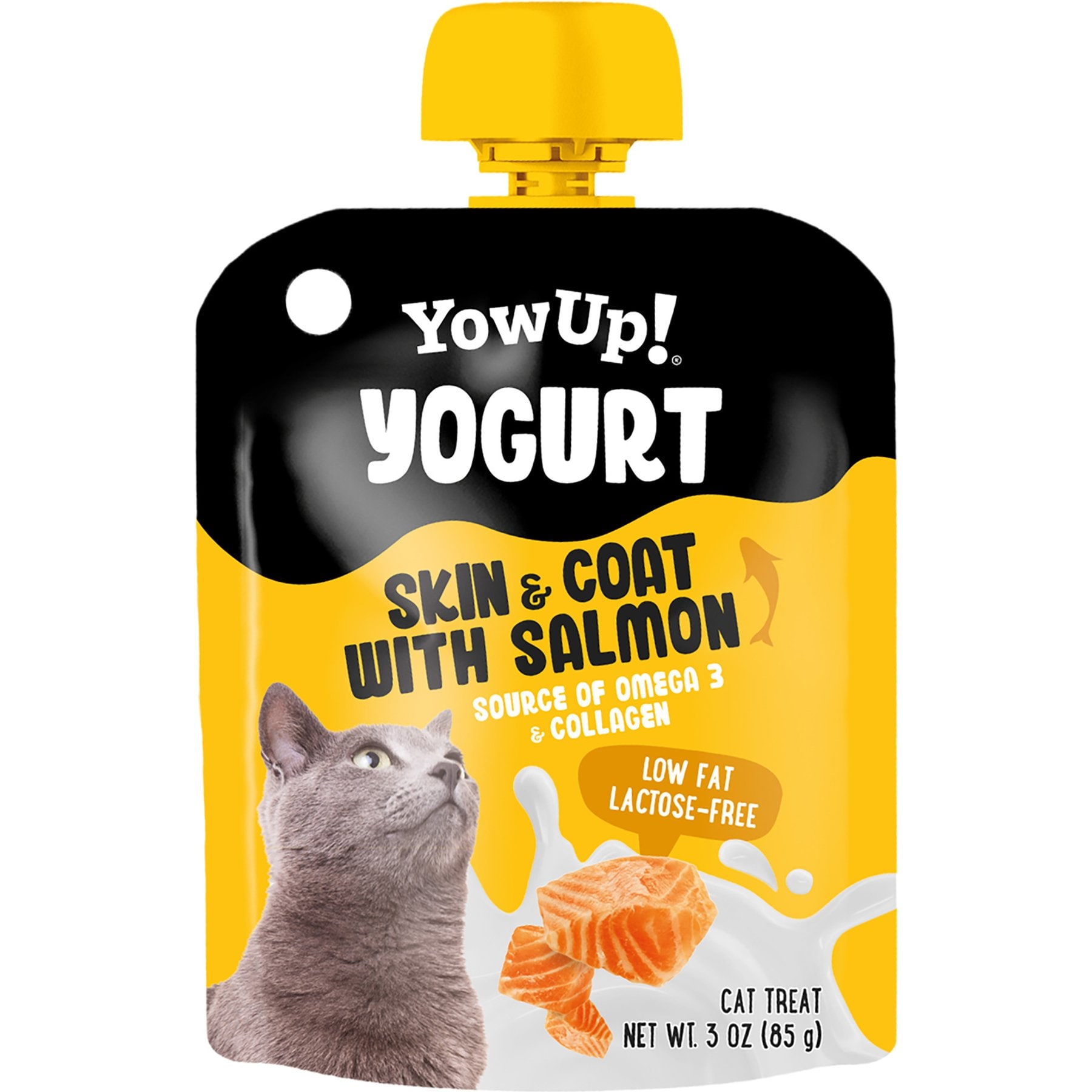 YowUp! Yogurt Squeeze Skin & Coat Support Natural Salmon Lickable Cat Treats, 3-oz pouch