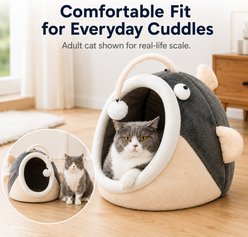 NonoPets Fish-Shaped Covered Cat House Bed, Soft Beige/Brown Pastel, Medium slide 2 of 9