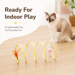 NonoPets Flexible S-Spring Mesh Exercise Tunnel Cat Toy with Interactive Teasers, Pink/Orange slide 2 of 9