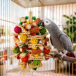 NonoPets Natural Foraging 13-in Hanging Shredder Bird Toy with Air-Dried Corn Cobs, Natural Wood & Rattan Balls