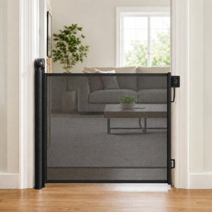 NonoPets Retractable Adjustable Mesh Dog Gate, Black, 55-in width