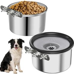 Twinsing Stainless Steel Hanging No-Spill Dog Water Bowls, 2.5-L, Black, 2 count