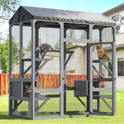 TIMHAKA 7 Platform & 2 Resting Box, Waterproof Roof, UV Resistant Catio Outdoor Enclosure Cage Cat House, Grey, Large: 63 x 31.5 x 73-in