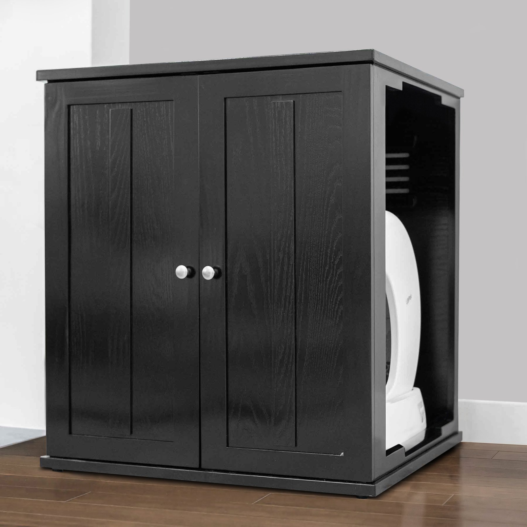 The Refined Feline Self Cleaning Cat Litter Box Cabinet, Shaker Door, Ebony