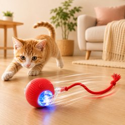 Purr Harbor Harbor Interactive Rolling Ball with Rope Exercise Motion Cat Toy, Red