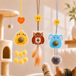 Purr Harbor Hanging Elastic Feather & Gall Fruit Interactive Exercise Teaser Cat Toy, 3 count