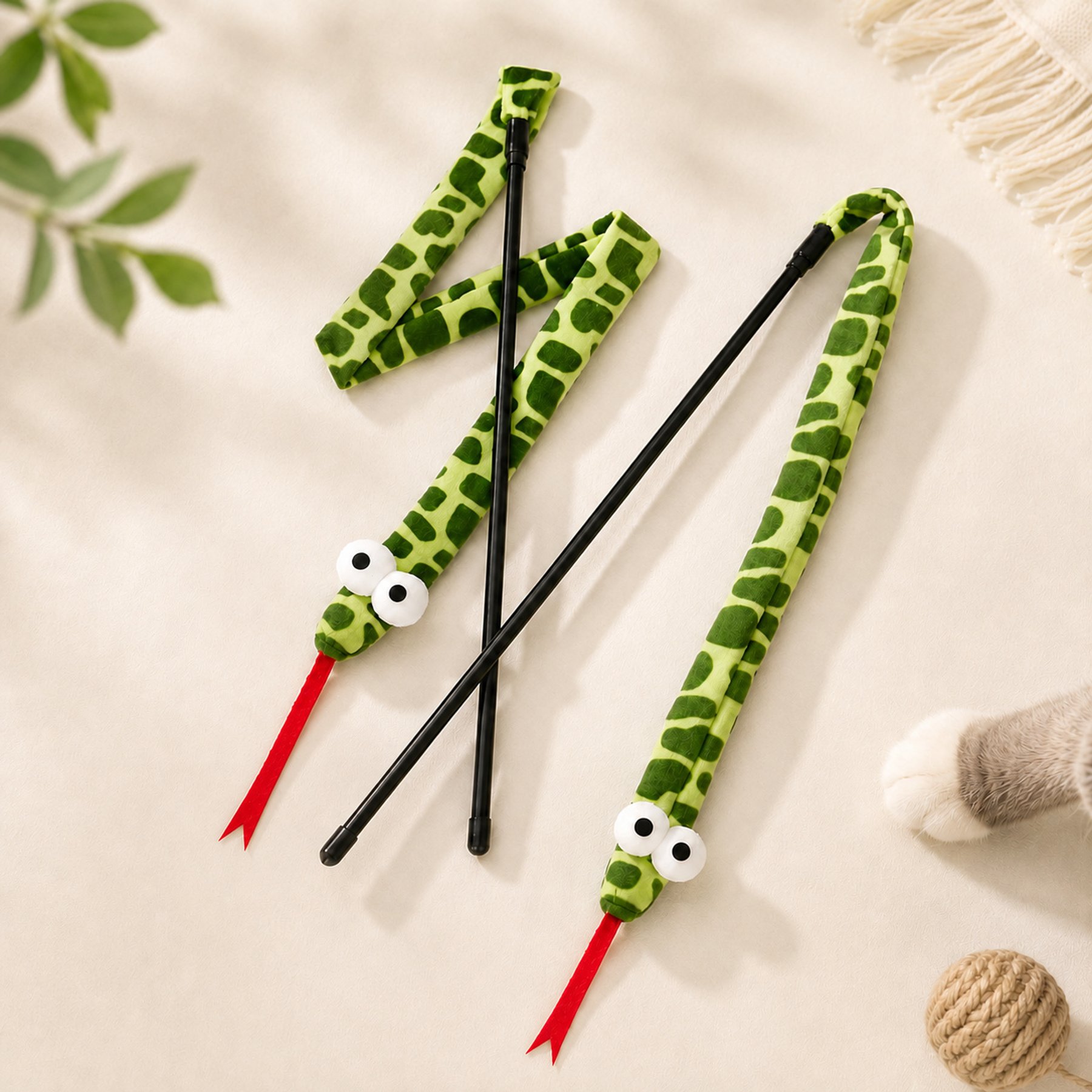 Purr Harbor Interactive Crinkle Snake Teaser Wand Cat Toy, 2 count