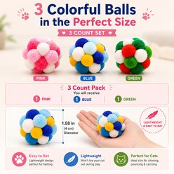 Purr Harbor Pom Pom Balls with Bells Exercise Plush Cat Toy, 3 count slide 2 of 6