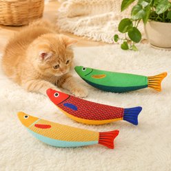 Purr Harbor Interactive Soft Chew Kicker Crinkle Fish Exercise Catnip Plush Cat Toy, 3 count