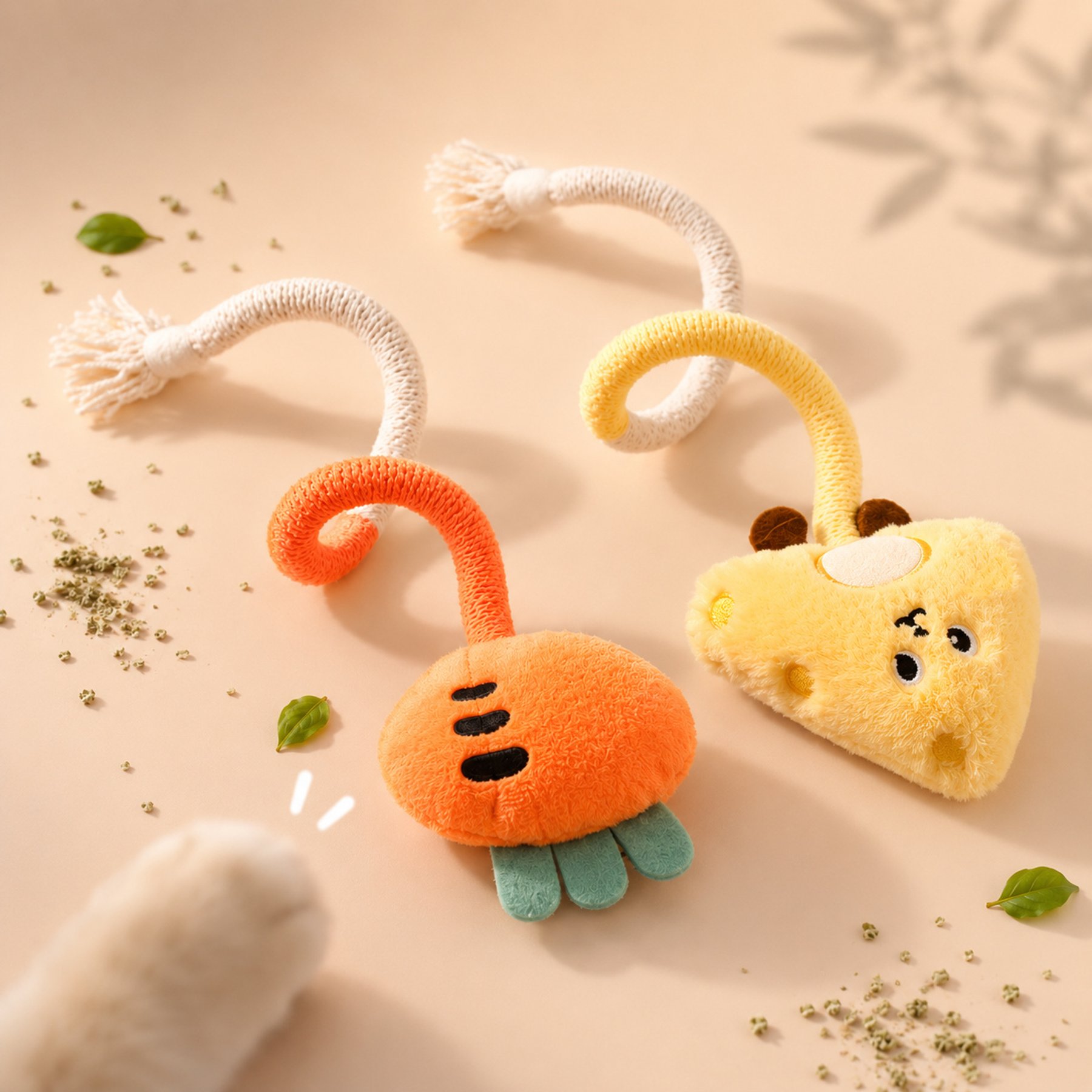 Purr Harbor Cartoon Carrot & Cheess Catnip Infused Cotton Chew Rope Teethning Cat Toy, 2 count