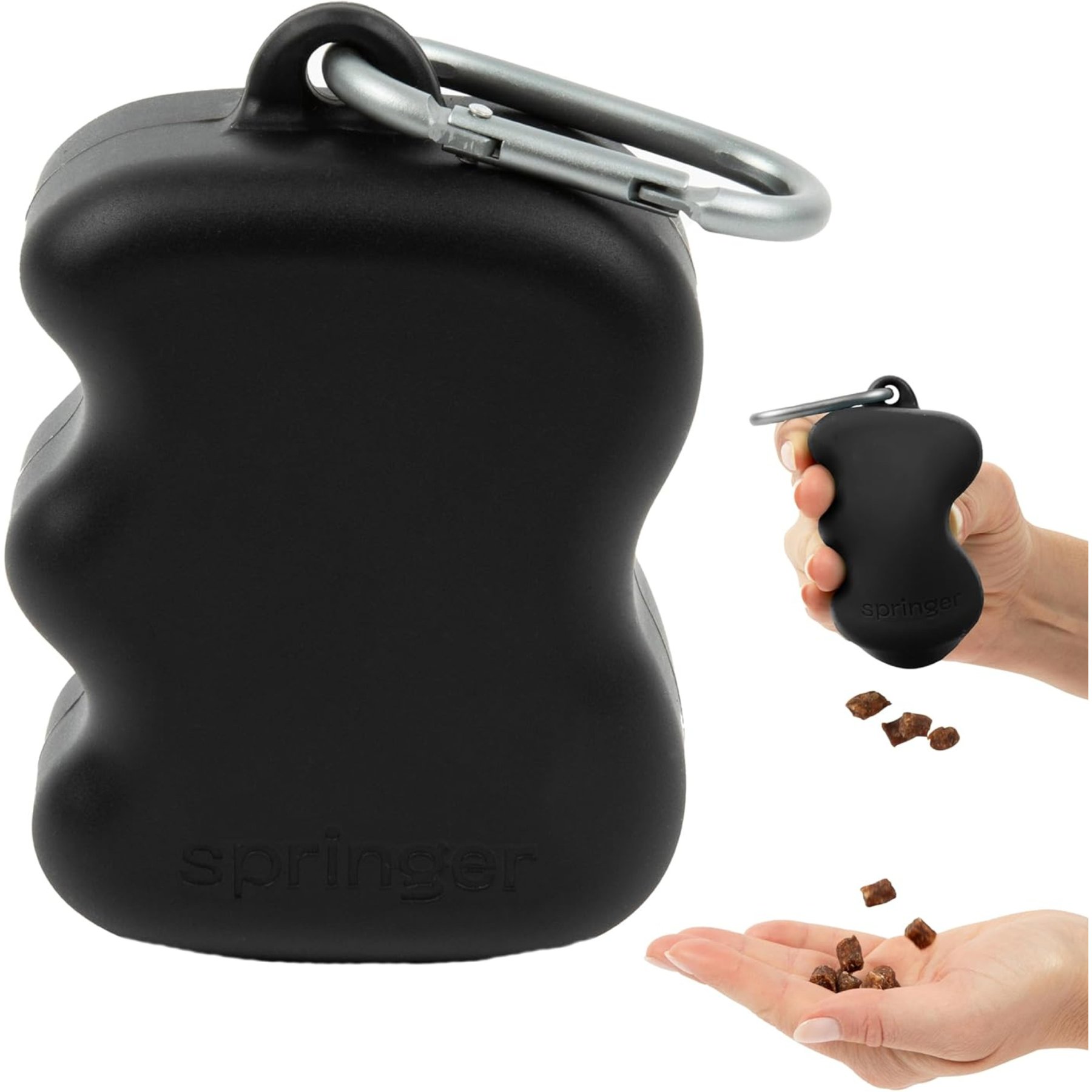 Springland Dog Treat Dispenser Squeeze Training Pouch, Black