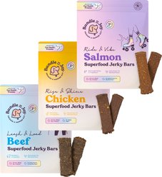 Bundle x Joy Grain-Free Superfood Bars Jerky Dog Treat Variety Pack: Rise & Shine Chicken, Ride & Vibe Salmon, Leash & Load Beef, 15-oz bundle
