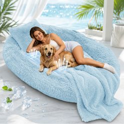 LovMor Extra Large Cooling Dog Bed with Mat, Blue, 71 x 45-in