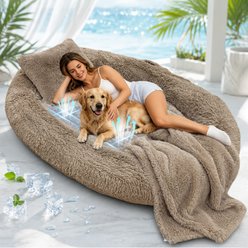 LovMor Extra Large Cooling Dog Bed with Mat, Khaki, 71 x 45-in