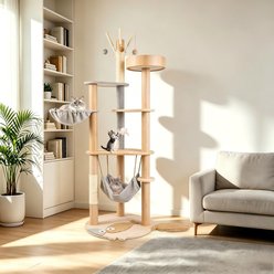 Decflow 58-in Cat Tower with Sisal-Covered Scratching Post, Multi-Level Cat Tower for Indoor Cats, Beige