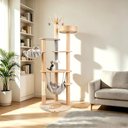 Decflow 58-in Cat Tower with Sisal-Covered Scratching Post, Multi-Level Cat Tower for Indoor Cats, Beige