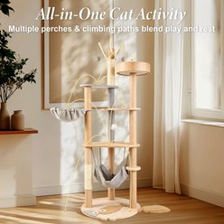 Decflow 58-in Cat Tower with Sisal-Covered Scratching Post, Multi-Level Cat Tower for Indoor Cats, Beige slide 2 of 7