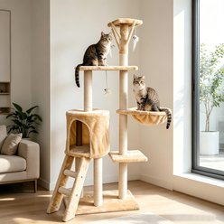 Decflow 31.5-in Shelf Multi-Layer Cat Tree Activity Center with Platform & Hammock, Plush Playhouse for Cats, Beige