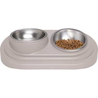 Ubbi Ubbi Food & Water Non-Skid Stainless Steel Elevated Dog & Cat Bowls, 16-oz, Taupe