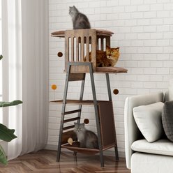 W-Jopns 58-in Modern Cat Tree, Rustic Brown