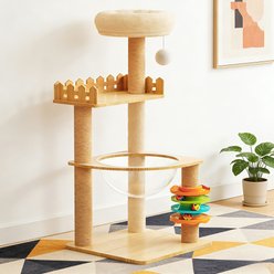 W-Jopns 39.3-in Modern Wood Cat Tree, Natural & White slide 1 of 7