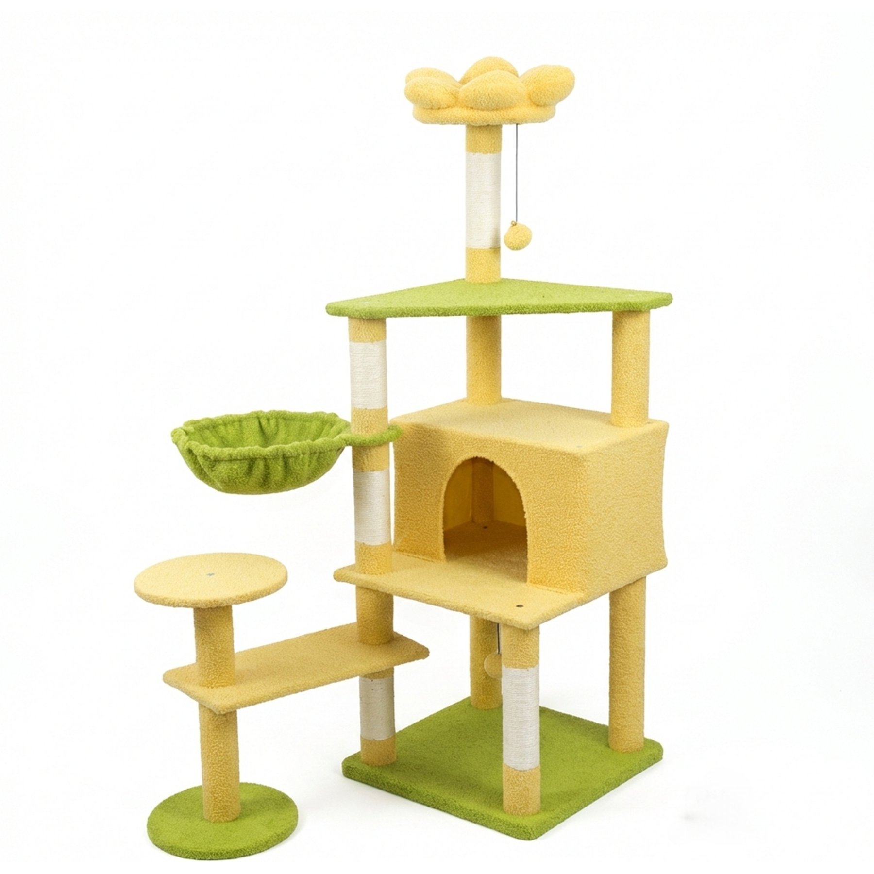 W-Jopns Charming Floral 56-in Cat Tree & Condo, Yellow